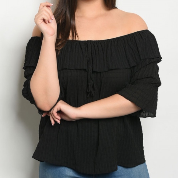 Girly & Flirty off shoulder black top - Picture 1 of 2